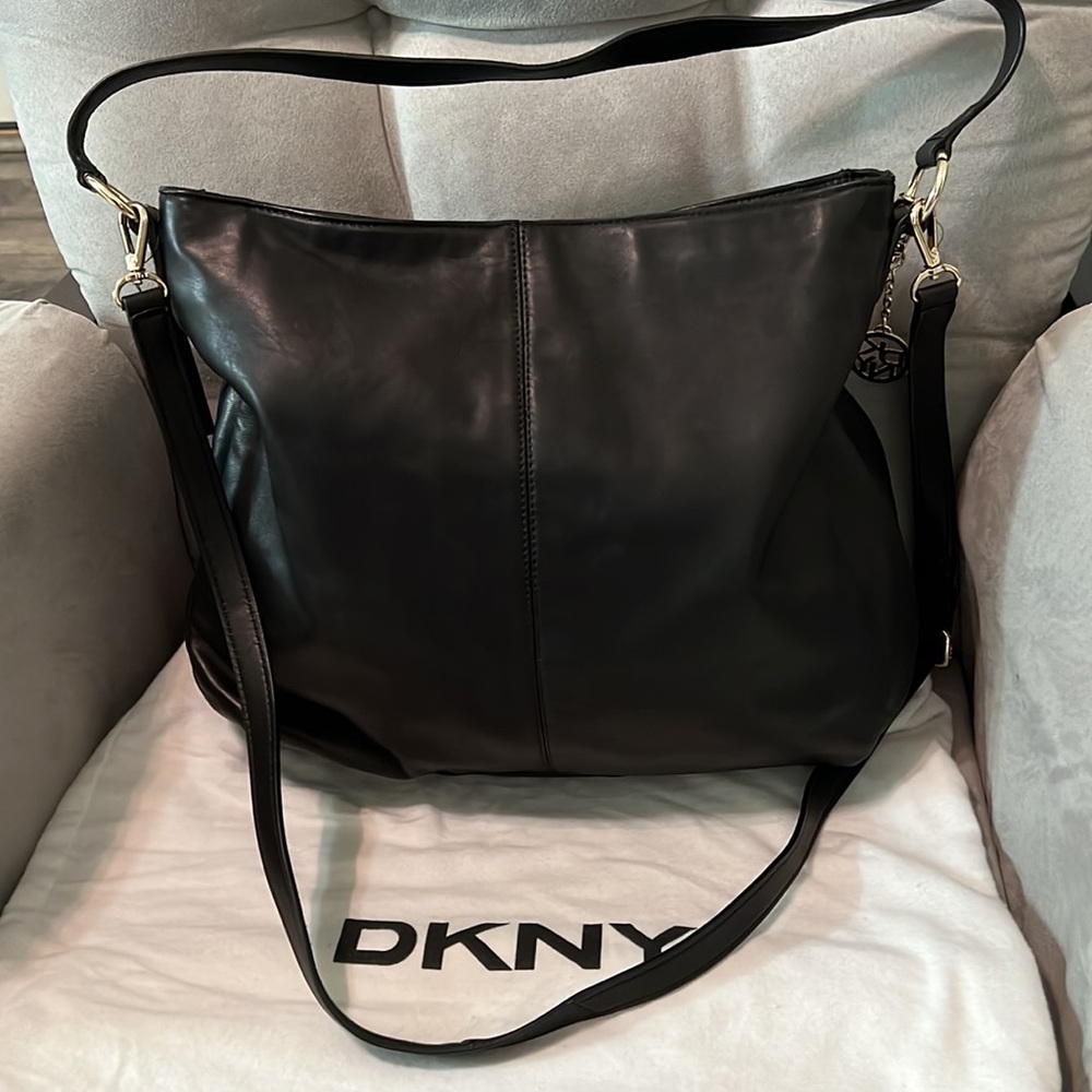 DKNY Black Leather Shoulder Bag - Picture 3 of 10